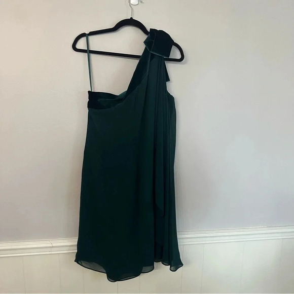 Lauren Ralph Lauren Chiffon One Shoulder Bow Forest Green Dress Sz 14 NWT - Picture 13 of 15